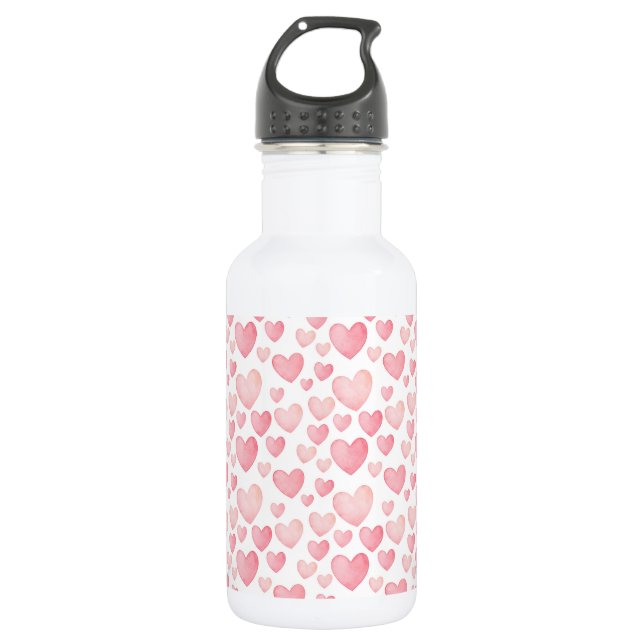 Pink Watercolor Valentine Hearts Pattern Edelstahlflasche (Vorderseite)