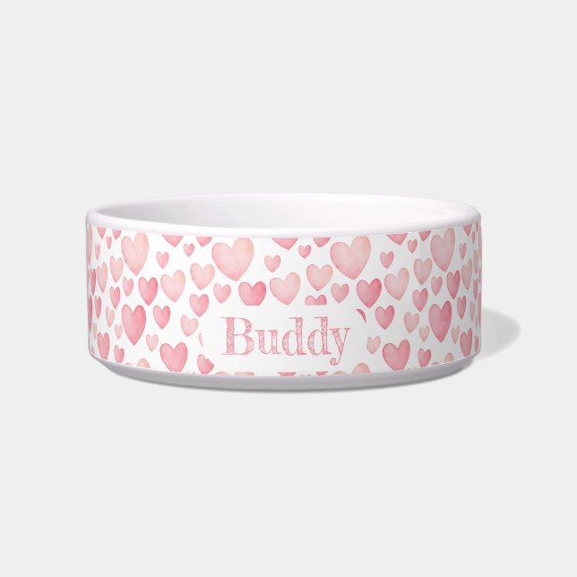 Pink Watercolor Valentine Hearts Pet Napf (Vorderseite)