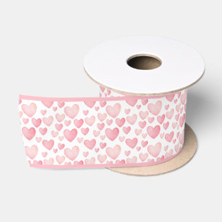 Pink Watercolor Valentine Hearts  Satinband