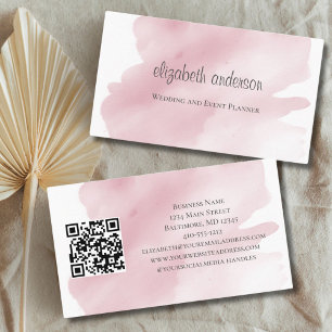 Pink Watercolor Wash Splash QR Code Feminine Visitenkarte