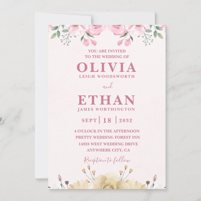 Pink Watercolor Wedding Party Virtual Invitation  Einladung (Vorderseite)