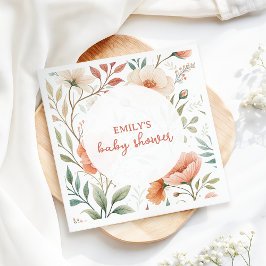 Pink Watercolor Wildblume Babydusche Serviette