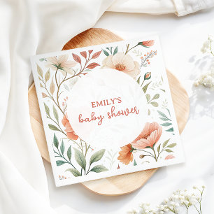 Pink Watercolor Wildblume Babydusche Serviette