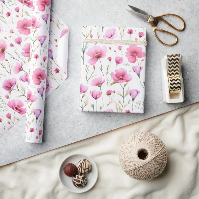 Pink Watercolor Wildflower  Geschenkpapier (Kunsthandwerk)