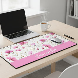 Pink Watercolor Wildflower Monogram Name Schreibtischunterlage