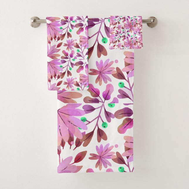 Pink watercolour winter flowers background  badhandtuch set (Insitu)