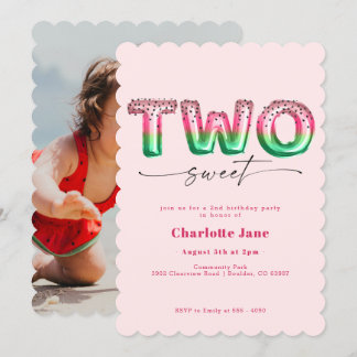 Pink Watermelon Ballon 2. Geburtstag Einladung