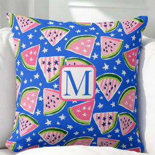 Pink Watermelon Frucht Slice Stars Muster Monogram Kissen