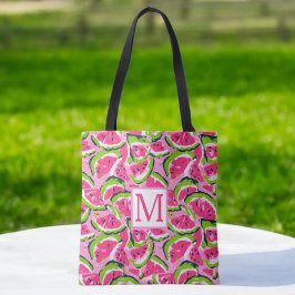 Pink Watermelon Fruit Slices Pattern Monogram Tasche