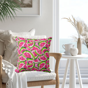 Pink Watermelon Fruit Slices Pattern Preppy Kissen