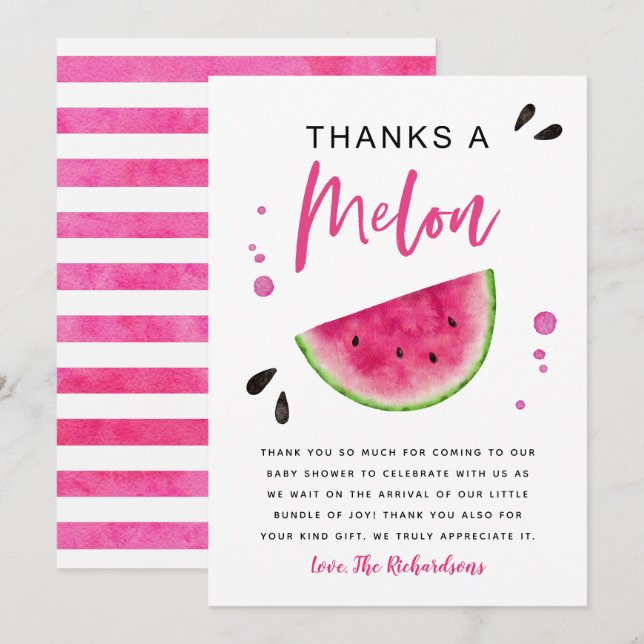 Pink Watermelon Girl's Baby Shower Dankeskarte (Vorne/Hinten)