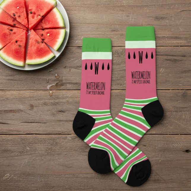 Pink Watermelon ist mein Geist Stricksocken von Ti Socken (If watermelon is your spirit animal and you love stripy socks, add your initial to these!)