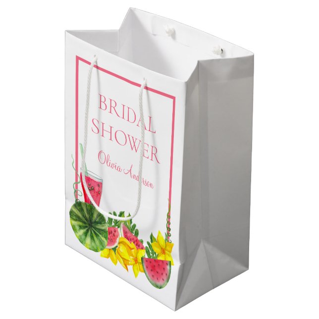 Pink Watermelon Name Brautparty Mittlere Geschenkt Mittlere Geschenktüte (Vorderseite Schrägansicht)