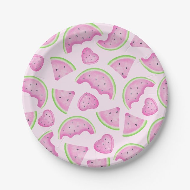 Pink Watermelon Papier Teller - Sommerfrüchte (Vorderseite)