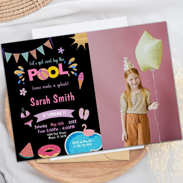 Pink Watermelon Pool Geburtstag Einladungen mit Fo (Pink Watermelon Pool Birthday Invitations w photo)