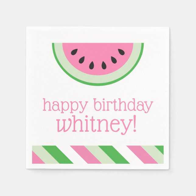 Pink Watermelon Streifen Personalisiertes Party Na Serviette (Vorderseite)
