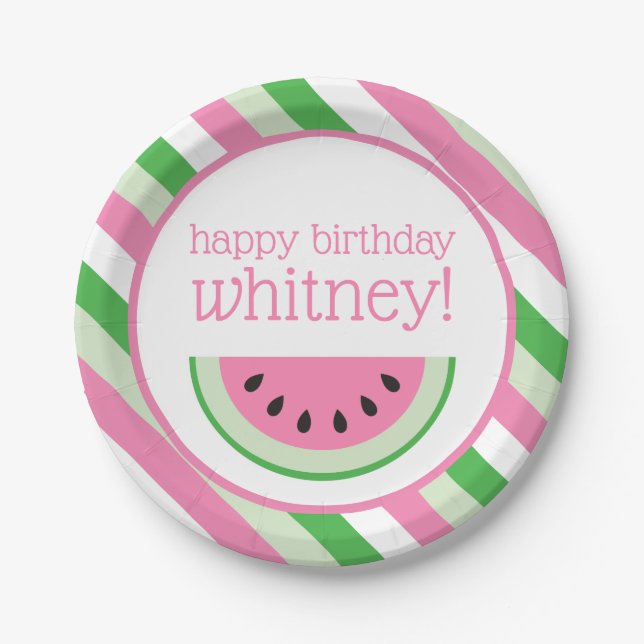 Pink Watermelon Streifen Personalisiertes Party Te Pappteller (Vorderseite)