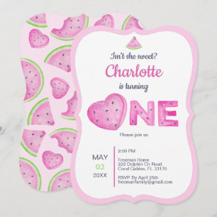 Pink Watermelon Themen1. Geburtstag Party Einladun