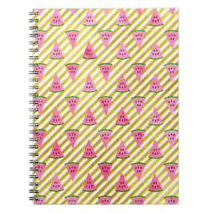Pink Watermelon und Gelber Streifen Sommermuster Notizblock