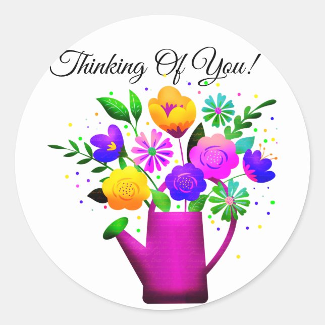 Pink Waterpot & Gelb Pink Blume Runder Aufkleber (Vorderseite)