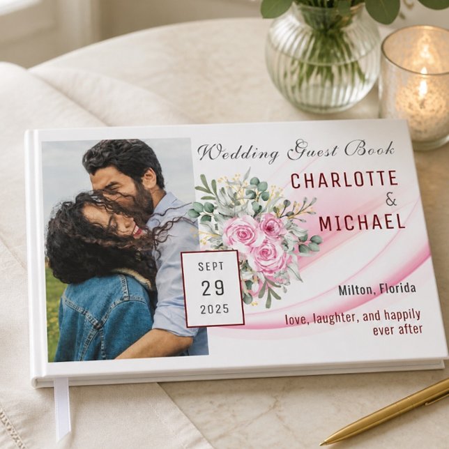 Pink Wave & Floral Wedding Gästebuch (Von Creator hochgeladen)