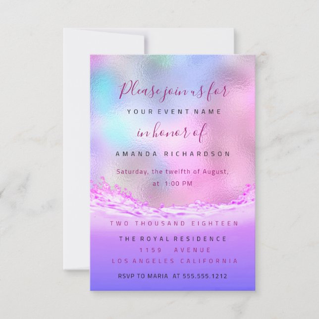 Pink Waves Bridal Sweet 16. Pink Ocean Pastel Einladung (Vorderseite)
