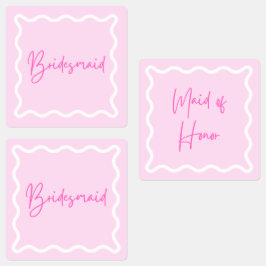 Pink Wavy ästhetische Bridesmaid und Trauzeugin Etiketten