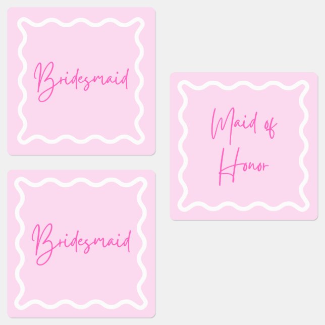 Pink Wavy ästhetische Bridesmaid und Trauzeugin Etiketten (Gruppe)