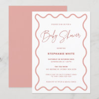 Pink Wavy Border Baby Dusche Party Einladung