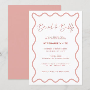 Pink Wavy Border Brunch und Bubbly Einladung