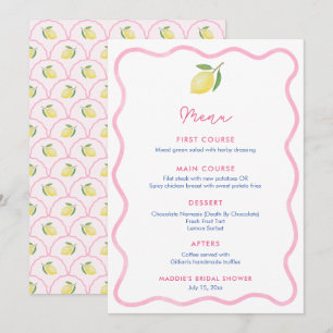 Pink Wavy Line Lemon Baby Dusche Platzkarte Menükarte