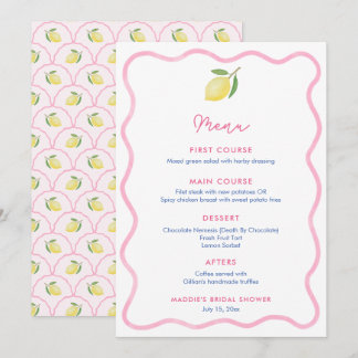 Pink Wavy Line Lemon Baby Dusche Platzkarte Menükarte