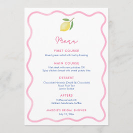 Pink Wavy Line Lemon Baby Dusche Platzkarte Menükarte