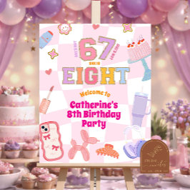 Pink Wavy Retro 67 8th Birthday Welcome Sign Poster