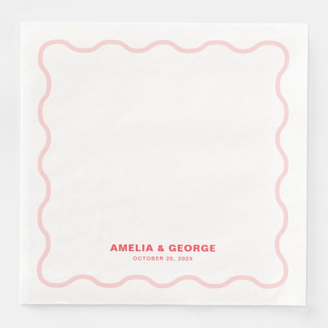 Pink Wavy Retro Hochzeit Serviette (Vorderseite)