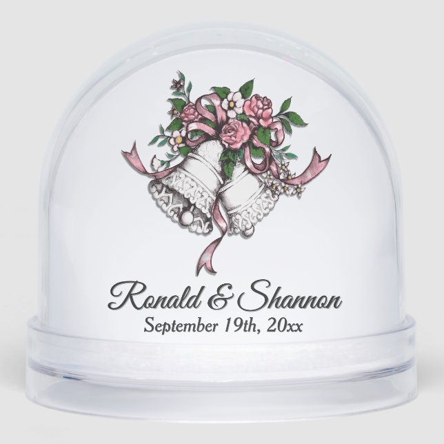 Pink Wedding Bells Names and Date Schneekugeln (Vorderseite)