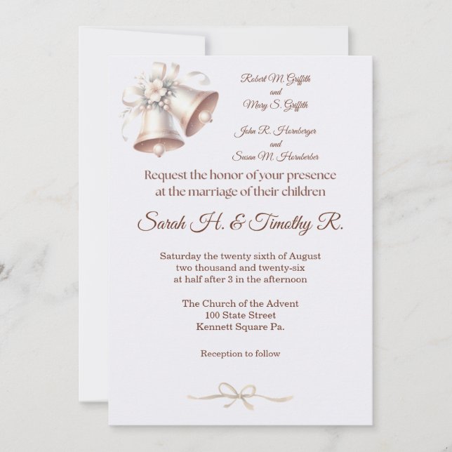 Pink Wedding Bells Traditional Wedding Invitation (Devant)