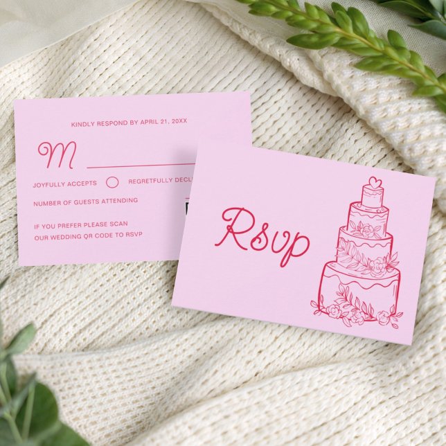 Pink Wedding Cake RSVP Card with QR Code Karte (Von Creator hochgeladen)