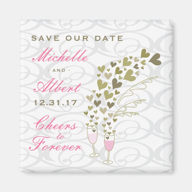 Pink Wedding Champagne Cheers Chic Save the Date Magnet (Vorne)