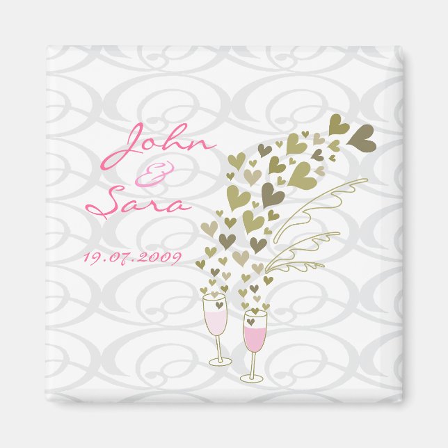 Pink Wedding Champagne Cheers Rett-the-Date Magnet (Vorne)