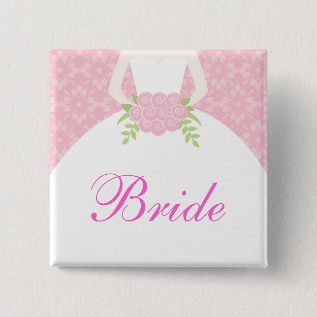 Pink Wedding Dress Brautparty Button (Vorderseite)