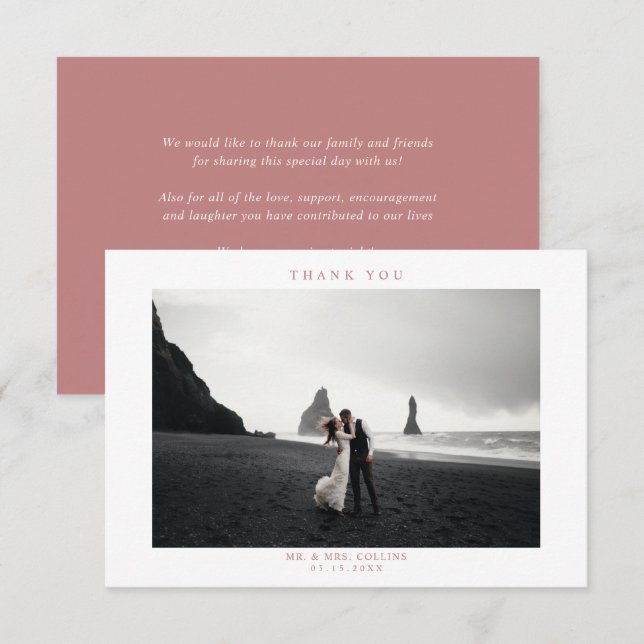 Pink Wedding Foto Danke Karte (Vorne/Hinten)