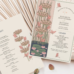 Pink Wedding Program Art Nouveau Dragonflies Einladung