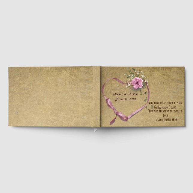Pink Wedding Rose Scripture Verse Gästebuch (Voll)