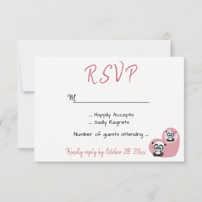 Pink Wedding RSVP Panda Teddy Bear Herz Karte (Vorderseite)