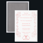 Pink Wedding Save the Date Magnet Bells<br><div class="desc">Hochzeit speichern Sie das Design der Datums-Magneten Glocken. Stellen Sie sich diese rosa Hochzeit speichern Sie den Datums-Magneten mit Ihren Hochzeitsdetails. Wenn Sie Hilfe bei der Anpassung benötigen,  kontaktieren Sie uns über den Link auf dieser Seite. Pinkfarbene Glocken Design personalisierte Hochzeit speichern das Datum Magnet</div>