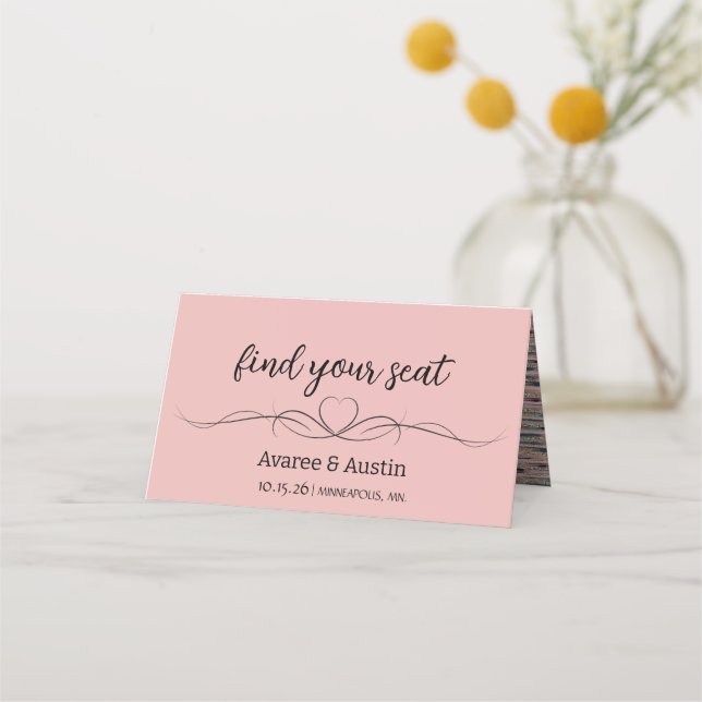 Pink Wedding Table Seating Cards Platzkarte (Vorderseite)