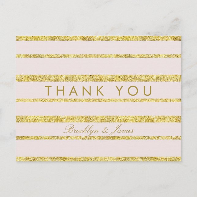 Pink Wedding Vielen Dank Postcards Gold Foil Effek Postkarte (Vorderseite)