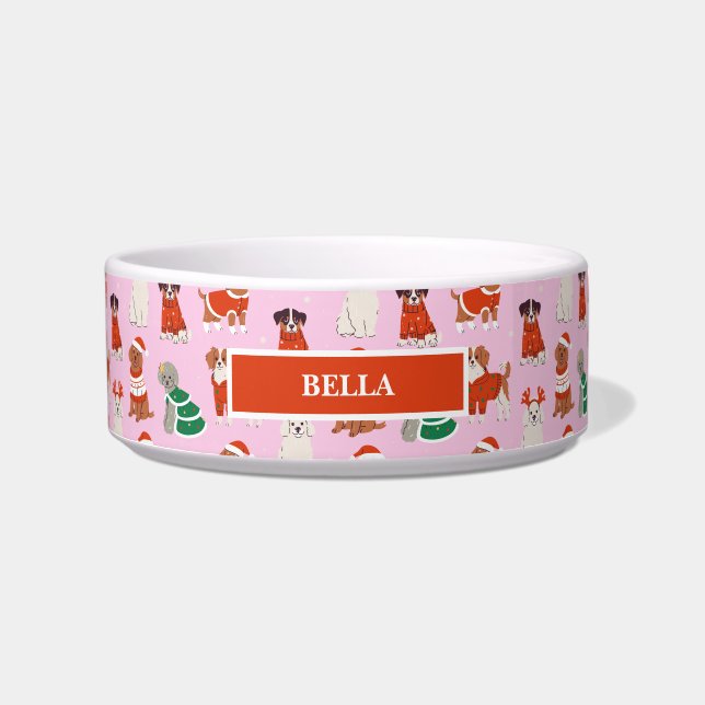 Pink Weihnachten Hunde Personalisiert Begleiter Napf (Vorderseite)