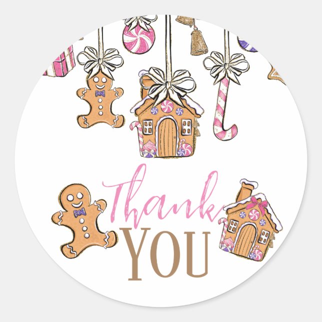 Pink Weihnachten Party Dankeschön Sticker (Vorderseite)